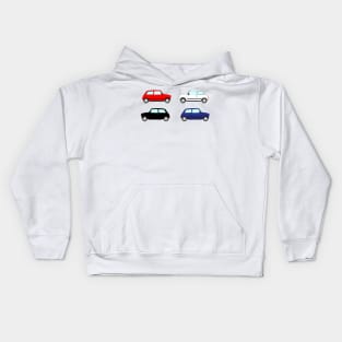 Classic British Mini Car Red White Black and Blue Kids Hoodie